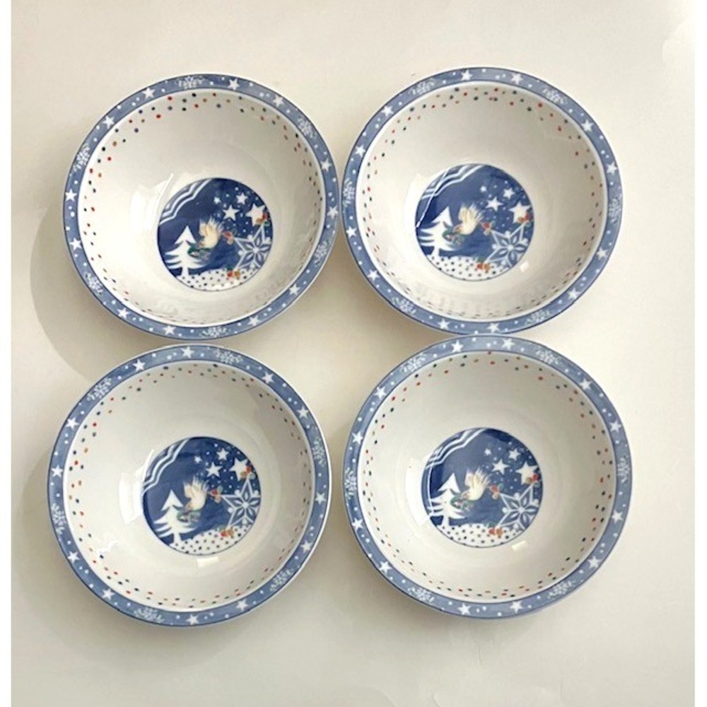 Set of‎ 4  Noritake Epoch Mr Snowman Rim Cereal Bowl Christmas Bowls